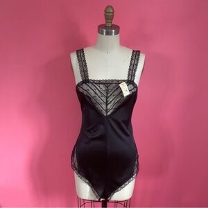 Vintage 70s/80s Fairy CottageCore Goth Lace Inset Adorned Body Suit Rare S
